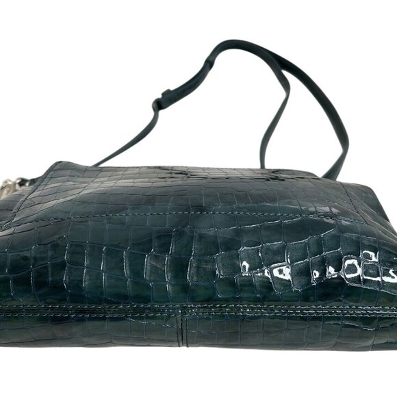 BRIGHTON Green Patent Leather Croc-Embossed Crossbody Bag W/Heart Charm - Picture 5 of 10